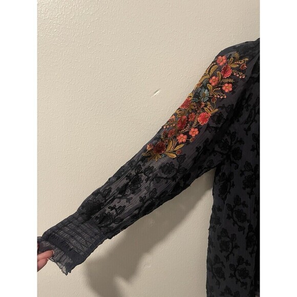 Sundance Long Sleeve Lace Top Embroidered Tie Front Sheer Size S Floral Blouse - Picture 2 of 10